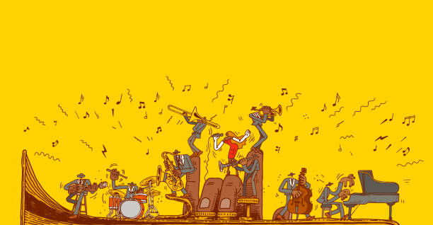 재즈 밴드 - musician people trombone trumpet stock illustrations