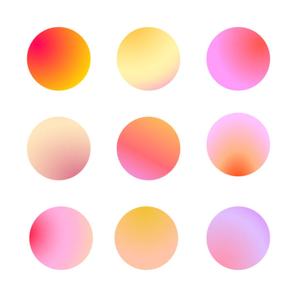 Minimalistic, warm colored circles collection on white background. Set of pastel round shapes, stains, blobs isolated on white. hologram illustrations stock illustrations