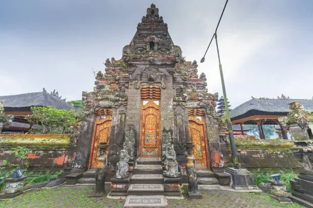 Traveler well known Pura Taman Kemuda Saraswati Temple in Ubud, Bali island, Indonesia