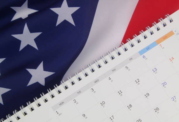 istock Calendar on USA flag. 1325710562