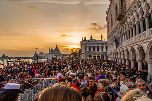 Unidentified people at Venetian Carnival in Venice, Italy. At 2013 it is held from January 26th to February 12th.