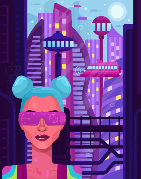 ilustrações de stock, clip art, desenhos animados e ícones de cyberpunk girl. virtual reality. - 5105