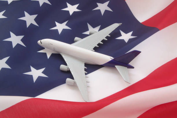 istock Airplane on USA flag. 1325713167