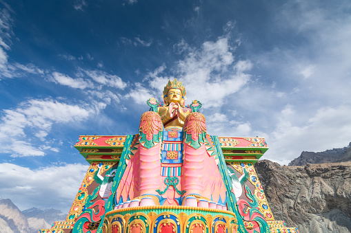 Faithful The Biggest Maitreya Buddha statue at Diskit Monastery, Nubra valley, Leh, Ladakh, India