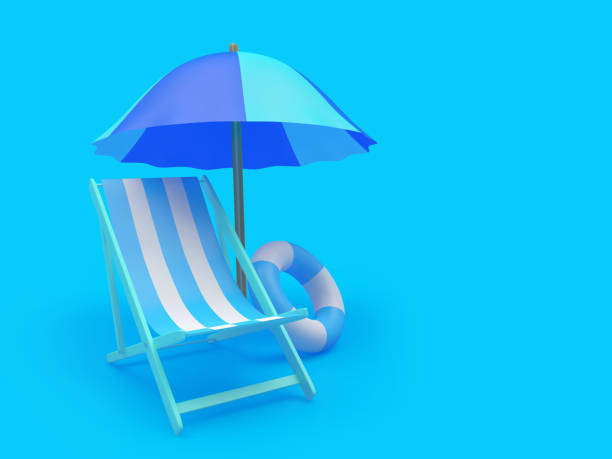 istock An empty deck chair under a beach umbrella with a lifebuoy 1325715928