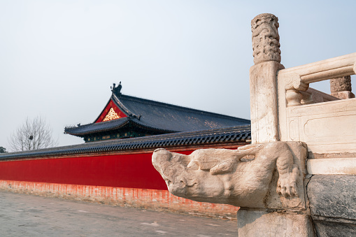 The Temple of Heaven is decorated with auspicious stone carvings. Photographed at the Temple of Heaven in Beijing, China. \