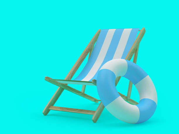 istock Striped empty deck chair with lifebuoy 1325716812