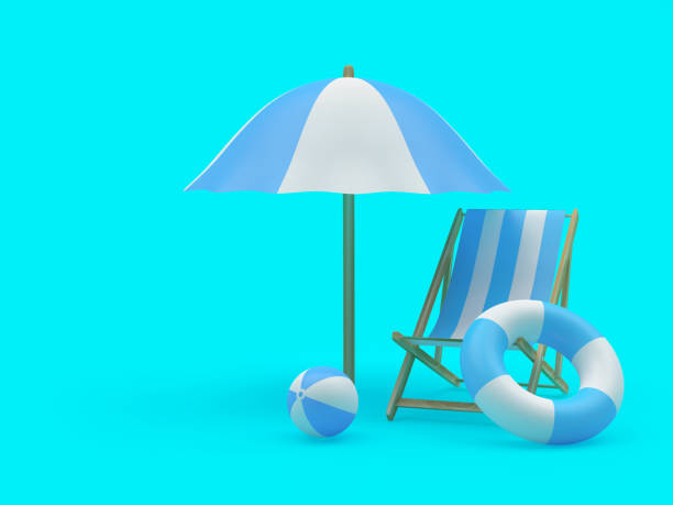 istock An empty deck chair under a beach umbrella with a lifebuoy and a ball 1325716982
