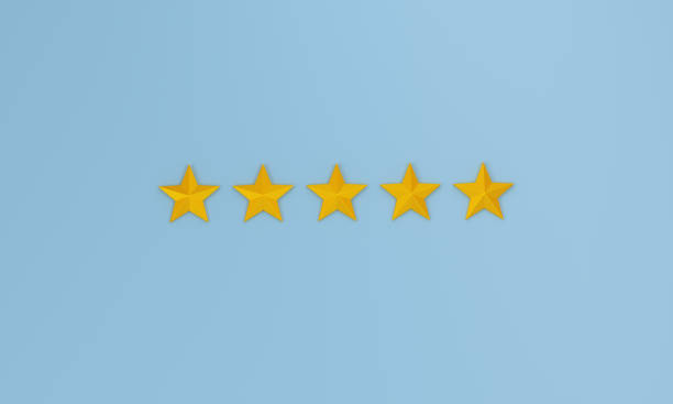 istock five-star rating of the experience concept on blue background. 1325718617