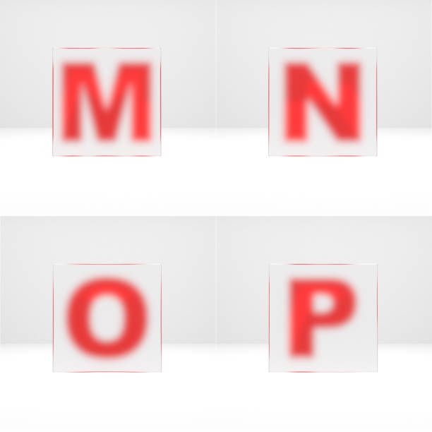 M, N, O, P letters through matte glass.
