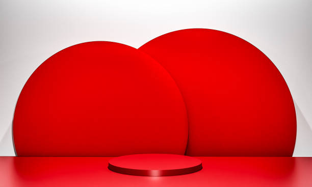 istock Scene with red color podium for mock up presentation in minimalism style with copy space, 3d render abstract background design 1325724124