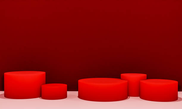 istock Scene with red color podium for mock up presentation in minimalism style with copy space, 3d render abstract background design 1325724126