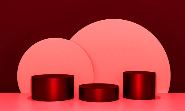 istock Scene with red color podium for mock up presentation in minimalism style with copy space, 3d render abstract background design 1325724405