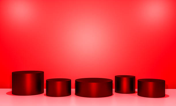 istock Scene with red color podium for mock up presentation in minimalism style with copy space, 3d render abstract background design 1325724406
