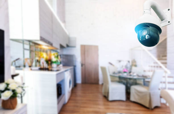 istock Cctv system 360 degree ladder lane, fire safety system inside the building, technology channel Photos of the optical system ofSecurity work 1325725471