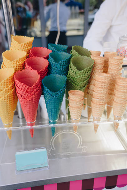Colored Waffle Cones for Ice Cream Colored Waffle Cones for Ice Cream 1 stealing ice cream stock pictures, royalty-free photos & images