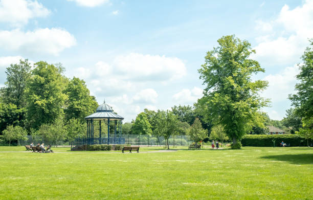 A view across Romsey public park on a bright and sunny day