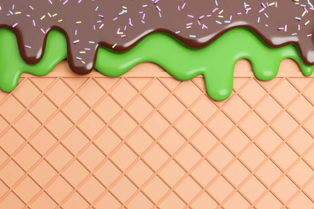 istock Green tea and Chocolate Ice Cream Melted on Wafer Background.,3d model and illustration. 1325730181