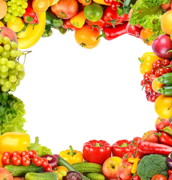 istock Square background of fresh vegetables and fruits 1325730248