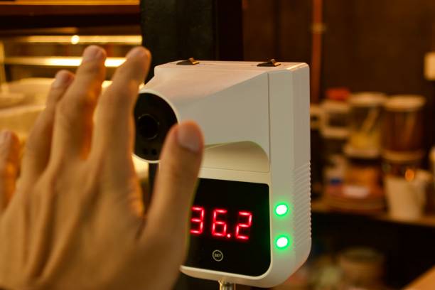 istock White color plastic Temperature measure equipment inside the cafeteria for screening its customers before enter inside under corona virus pandemic crisis 1325733090