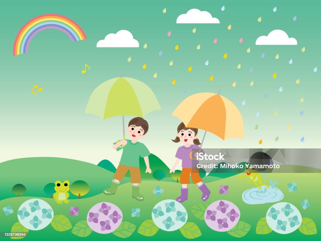 Scenery Of Hydrangea Children In The Village Forest Of The Rainy ...
