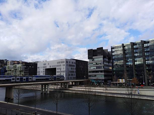 istock Hight angle view of river and buildings against sky 1325741326
