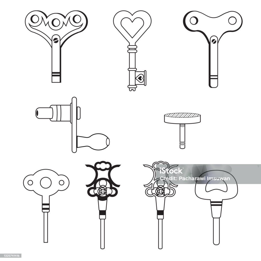 Wind Up Key Line Set Cartoon Isolated Simple Vector Flat Design Style Icon  On White Background Or Old Toys Isolated On White Stock Illustration -  Download Image Now - iStock