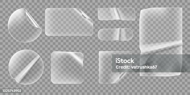Transparent Stickers Clear Wrinkled Labels Sticky Banners With Curled  Corners Or Folded Edges Realistic Adhesive Sticker Vector Template Stock  Illustration - Download Image Now - iStock
