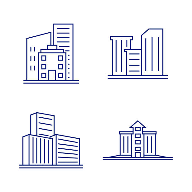 satz einer vorlage für modernes stadtdesign. skyline design vektor illustration - office building stock-grafiken, -clipart, -cartoons und -symbole