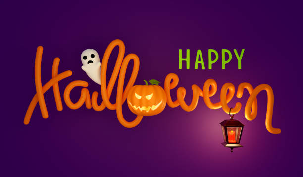 istock Happy Halloween banner with 3D typography. Banner or party invitation background. 3d render 1325756487