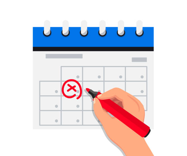 ilustrações de stock, clip art, desenhos animados e ícones de calendar icon. mark the date. schedule icon. agenda symbol for your web site of app. arm marks date in calendar. time management. deadline, schedule, important dates. flat design, vector illustration - personal data