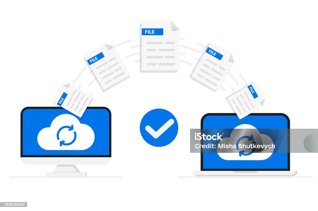 Computer Network Files Exchange File Transfer Remote Loading Files And Folders Two Laptop Computer ...