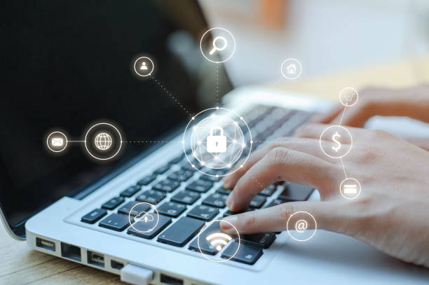 istock Business, technology, internet, and networking concept. businesswoman working on his laptop at home, select the icon security on the virtual screen. security The media 1325758071