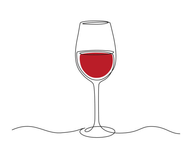 赤ワイングラスの連続1線画。編集可能ストローク ベクトルイラスト - toast glass wine dinner点のイラスト素材／クリップアート素材／マンガ素材／アイコン素材