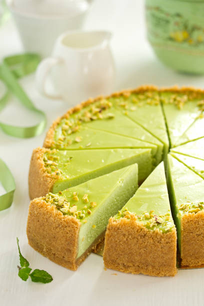 istock Pistachio Cheesecake. Homemade baking. Selective focus 1325765166