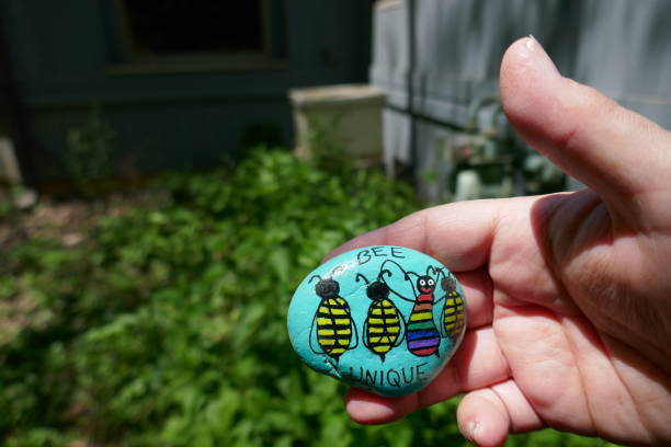 istock Bees painted on kindness rock with bee unique message held in hand 1325765281