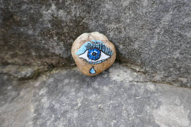Eye painted on kindness rock with tear drop falling