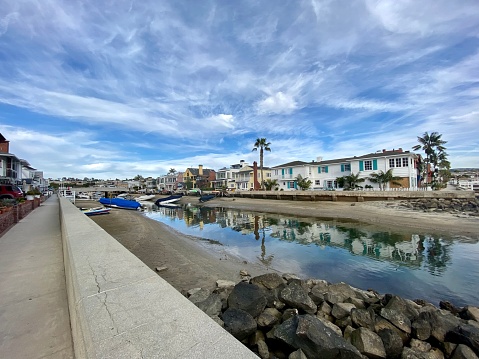 Balboa Island Marina and residential area, Newport Beach, California, USA
