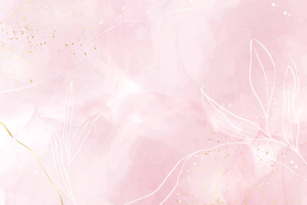 abstrakte staubige rose erröten flüssige aquarell hintergrund mit gold, floraldekoration elemente. pastell rosa marmor alkohol tinte zeichnung effekt, goldene linien und zweige. vektor-illustration - backgrounds pink flower softness stock-grafiken, -clipart, -cartoons und -symbole