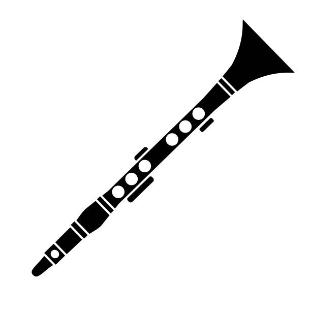 Thin line icon of a clarinet music instrument on white background Vector illustration of musical instrument on white background. No white box behind icon. Fully editable. Simple icons. Vector eps 10 and high resolution jpg in download. clarinet stock illustrations