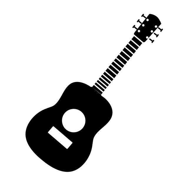 Thin line icon of an acoustic guitar music instrument on white background Vector illustration of musical instrument on white background. No white box behind icon. Fully editable. Simple icons. Vector eps 10 and high resolution jpg in download. guitar silhouettes stock illustrations