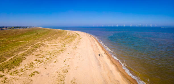 the aerial view of great yarmouth, a resort town on the east coast of england, in sunny summer day - great yarmouth england norfolk river imagens e fotografias de stock