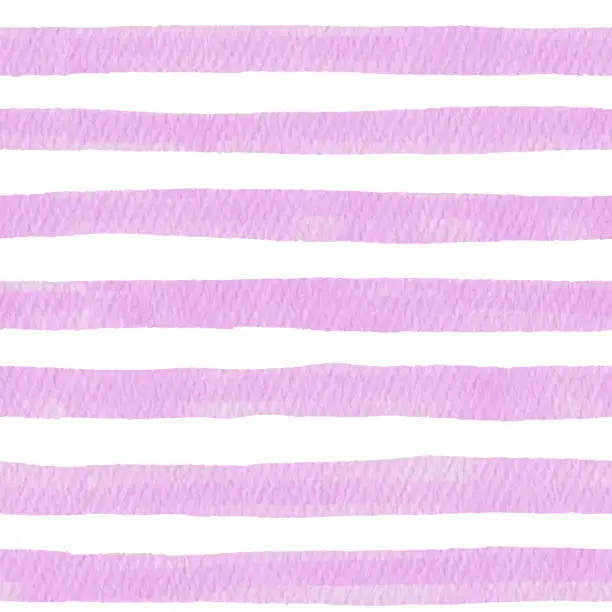 Vector illustration of Hand Drawn Watercolor Pink Lines Seamless Pattern. Pink Watercolor Stripes Pattern Background. Summer Concept, Design Element.