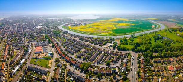 the aerial view of great yarmouth, a resort town on the east coast of england, in sunny summer day - great yarmouth england norfolk river imagens e fotografias de stock