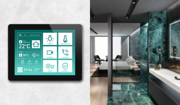 istock Smart Home Touch Screen device for home control with simple concept app design. Modern interior 1325778799
