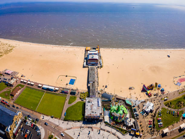 the aerial view of great yarmouth, a resort town on the east coast of england, in sunny summer day - great yarmouth england norfolk river imagens e fotografias de stock