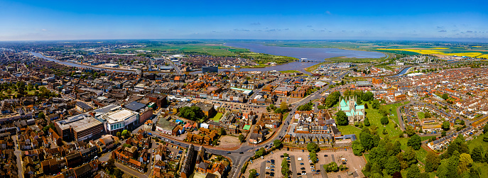 The aerial view of Great Yarmouth, a resort town on the east coast of England, in sunny summer day, UK