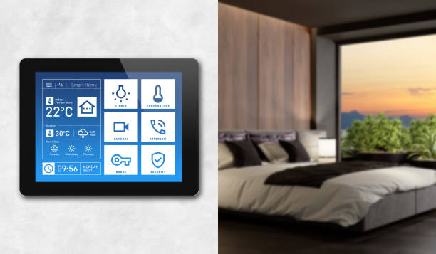 istock Smart Home Touch Screen device for home control with simple concept app design. Modern interior 1325779587