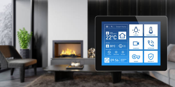 istock Smart Home Touch Screen device for home control with simple concept app design. Modern interior 1325779730