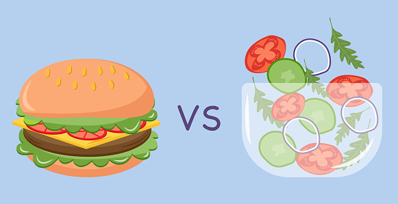 Healthy Vs Unhealthy Food Concept Of Choice Between Good And Bad ...